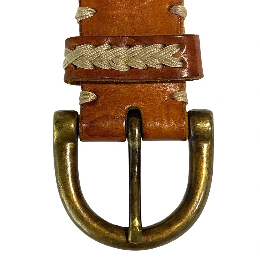 Handmade Brown Leather Mystery Braided Western Stitch Twist Belt Large (31